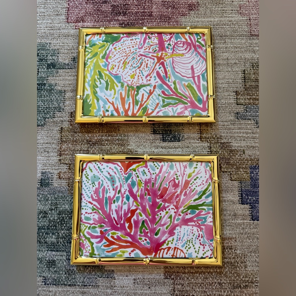 Set of 2 Lilly Pulitzer prints in gold bamboo frames